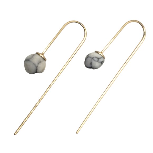 Gold Tone Drop White Howlite Ball Pierced Earrings - Picture 4 of 8